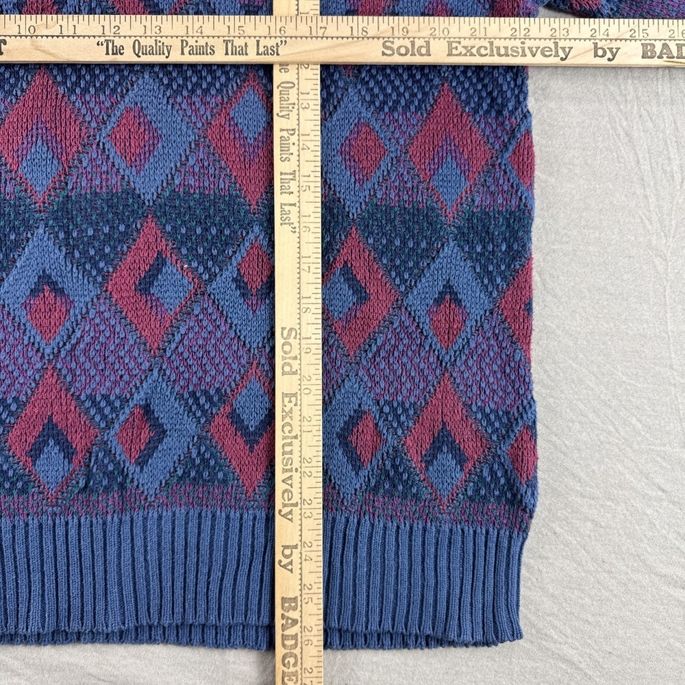 Vintage Isle of Cotton Sweater Mens M Diamond Blue Sweatshirt Cosby Grandpa 90s - Picture 4 of 6